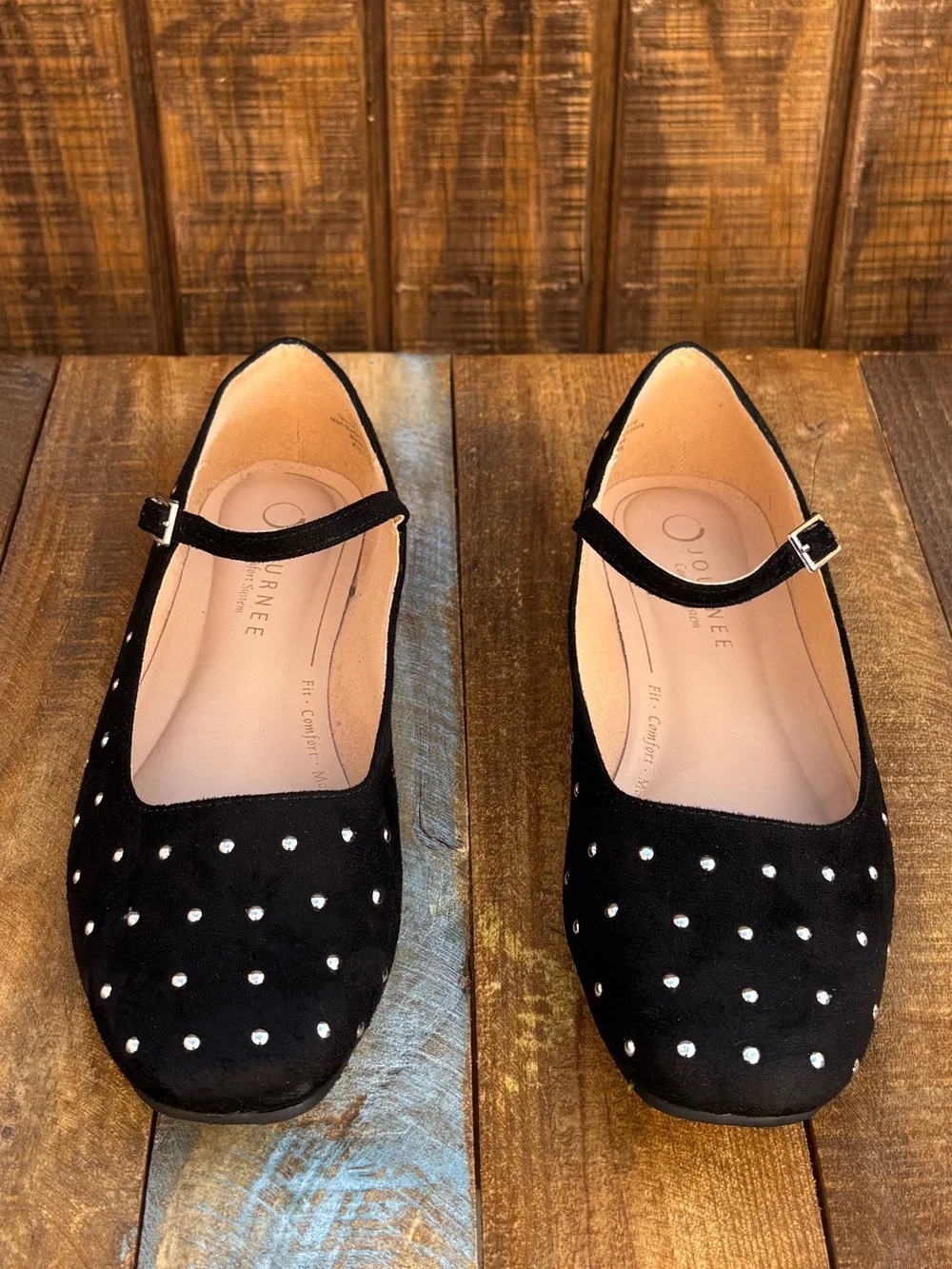 Journee Carrie Black Maryjanes With Silver Button Polka Dots